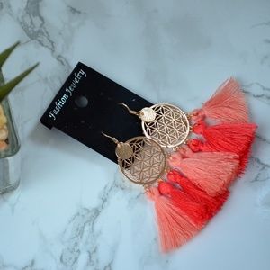 Boho Gold Dreamcatcher Tassel Earrings Pink Peach